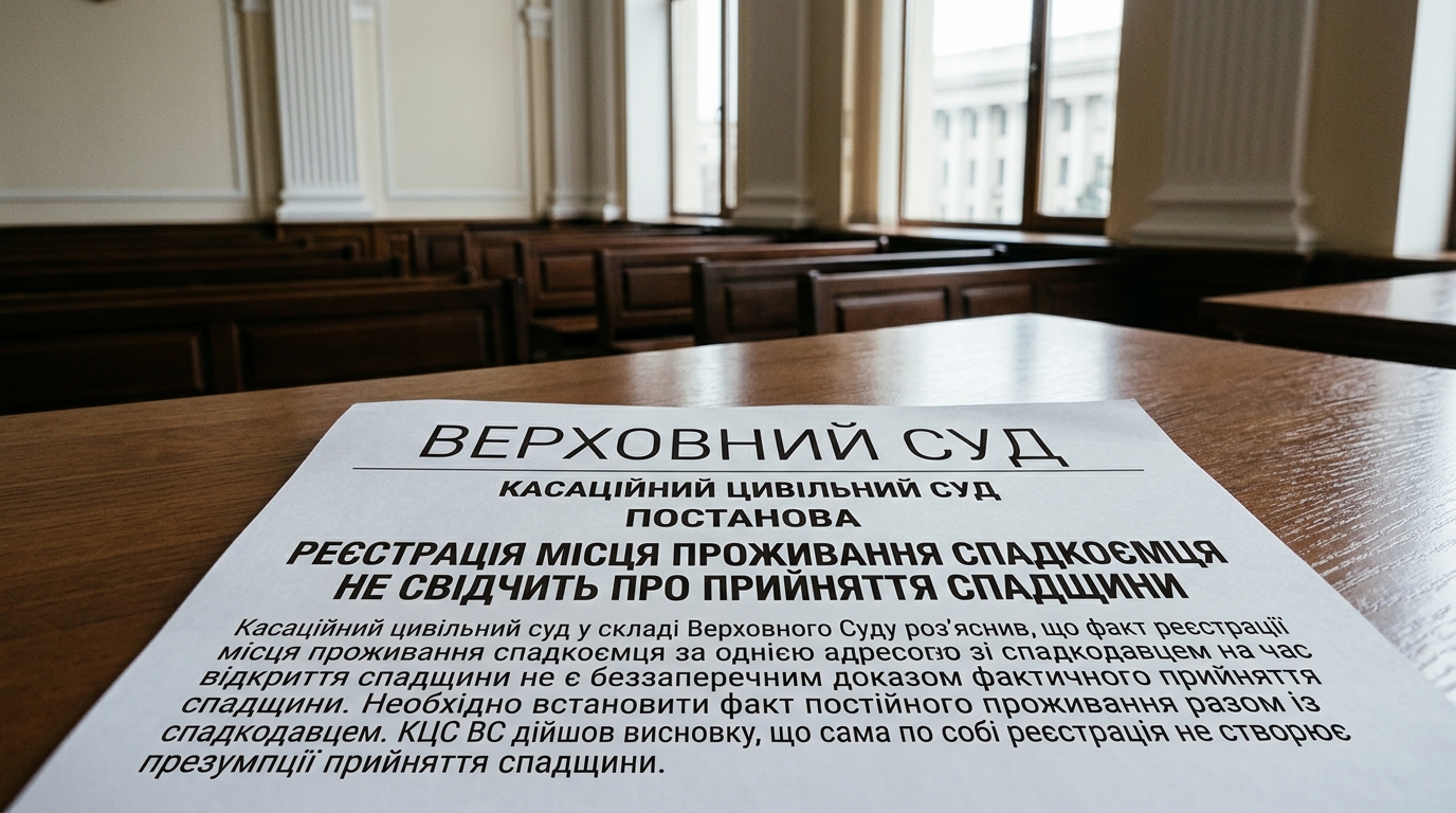 Реєстрація місця проживання спадкоємця за однією адресою зі спадкодавцем не свідчить про прийняття спадщини - КЦС