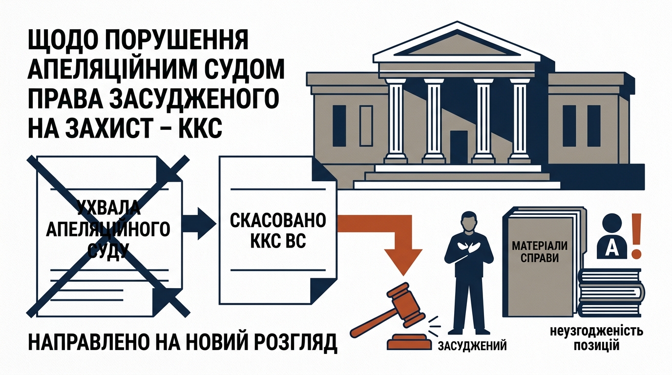 Щодо порушення апеляційним судом права засудженого на захист - ККС
