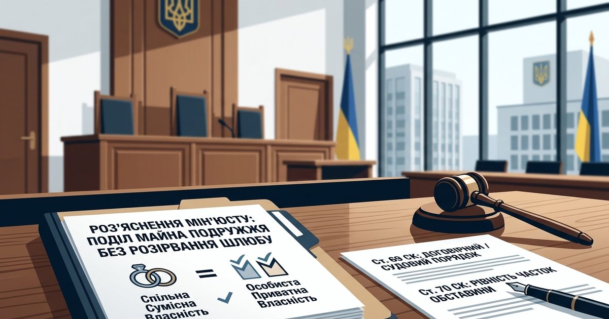 Подружжя обговорює поділ майна, можливо, з адвокатом або нотаріусом, на столі документи та ручки.