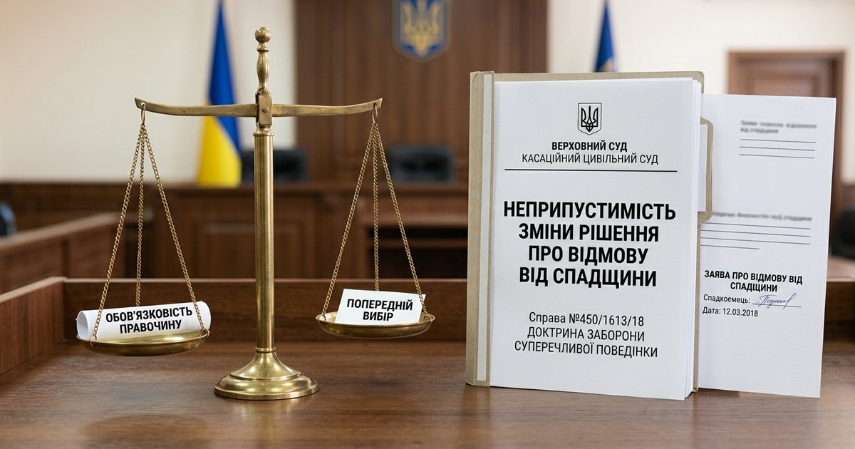 Неприпустимість зміни спадкоємцем добровільного рішення про відмову від спадкового майнового права, що підтверджується правочином, безпосередніми висловлюваннями та поведінкою - КЦС
