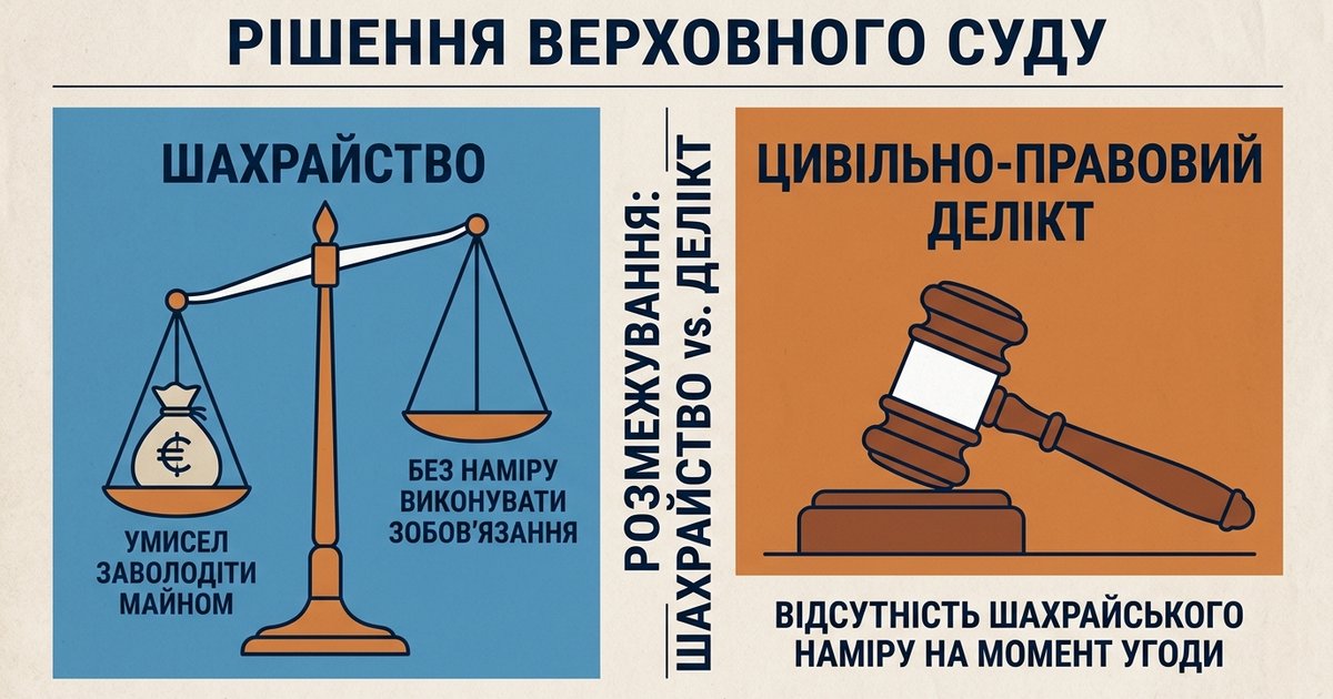 Зображення вагів правосуддя або судового молотка, що символізують рішення Верховного Суду щодо шахрайства та делікту.