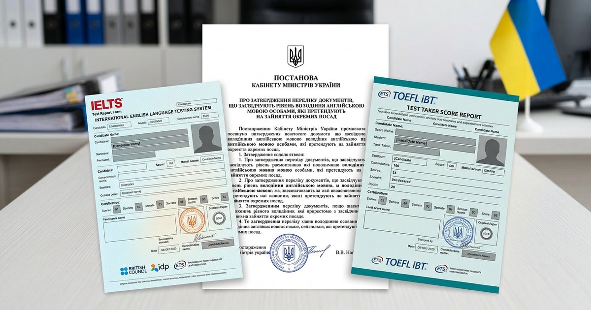 Затверджено перелік документів, що засвідчують рівень володіння англійською мовою особами, які претендують на зайняття окремих посад