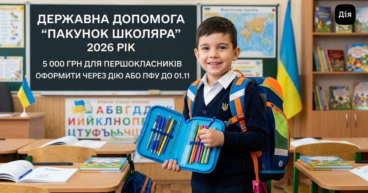 Державна допомога “Пакунок школяра”: розпочаввся прийом заяв у 2026 році