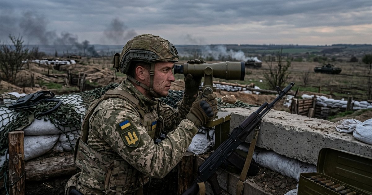 Український військовослужбовець веде спостереження на бойовій позиції, Покровський напрямок.