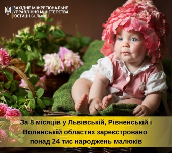 За 8 місяців року у Львівській, Рівненській і Волинській областях зареєстровано понад 24 тис народжень малюків. Консультує ЗМУ Мінюсту.